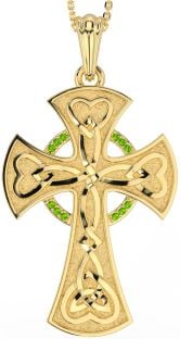 Large Peridot Gold Silver Celtic Cross Heart Necklace