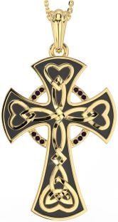 Large Alexandrite Gold Silver Black Rhodium Celtic Cross Heart Necklace