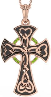 Large Peridot Rose Gold Black Rhodium Celtic Cross Heart Necklace