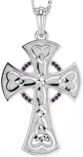 Large Alexandrite Silver Celtic Cross Heart Necklace