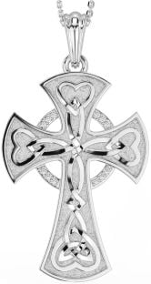 Large Diamond Silver Celtic Cross Heart Necklace