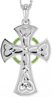 Large Peridot Silver Celtic Cross Heart Necklace