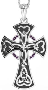 Large Alexandrite White Gold Black Rhodium Celtic Cross Heart Necklace