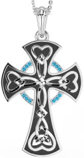 Large Topaz White Gold Black Rhodium Celtic Cross Heart Necklace