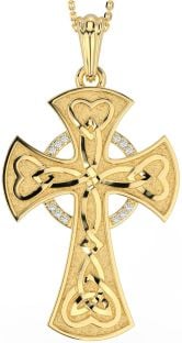 Large Diamond Gold Celtic Cross Heart Necklace