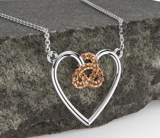 Citrine Rose Gold Silver Celtic Trinity Knot Heart Necklace