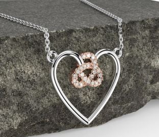 Diamond Rose Gold Silver Celtic Trinity Knot Heart Necklace