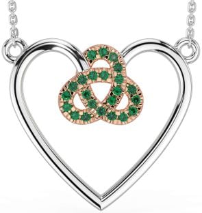 Emerald Rose Gold Silver Celtic Trinity Knot Heart Necklace