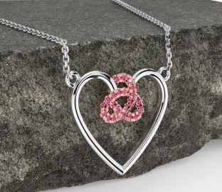 Pink Tourmaline Rose Gold Silver Celtic Trinity Knot Heart Necklace