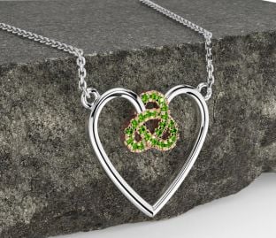 Peridot Rose Gold Silver Celtic Trinity Knot Heart Necklace