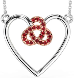 Ruby Rose Gold Silver Celtic Trinity Knot Heart Necklace