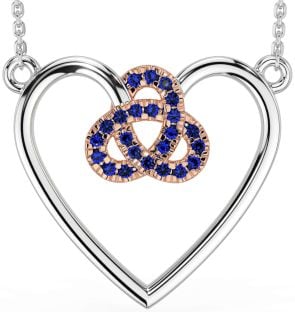 Sapphire Rose Gold Silver Celtic Trinity Knot Heart Necklace