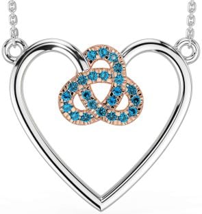 Topaz Rose Gold Silver Celtic Trinity Knot Heart Necklace