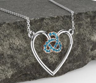 Topaz Rose Gold Silver Celtic Trinity Knot Heart Necklace