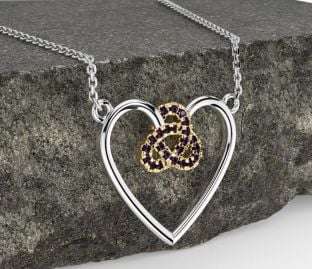 Alexandrite Gold Silver Celtic Trinity Knot Heart Necklace