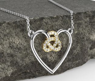 Diamond Gold Silver Celtic Trinity Knot Heart Necklace