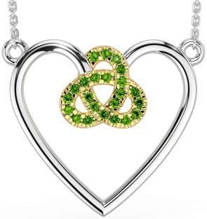 Peridot Gold Silver Celtic Trinity Knot Heart Necklace