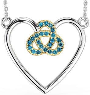 Topaz Gold Silver Celtic Trinity Knot Heart Necklace