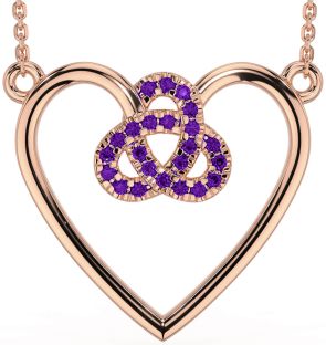 Amethyst Rose Gold Silver Celtic Trinity Knot Heart Necklace