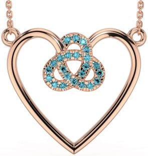 Aquamarine Rose Gold Silver Celtic Trinity Knot Heart Necklace