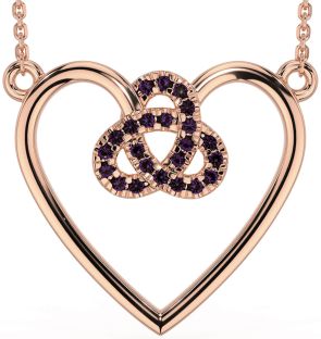 Alexandrite Rose Gold Silver Celtic Trinity Knot Heart Necklace