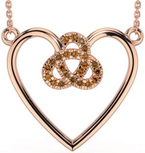 Citrine Rose Gold Silver Celtic Trinity Knot Heart Necklace