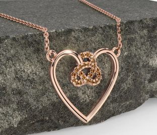 Citrine Rose Gold Silver Celtic Trinity Knot Heart Necklace