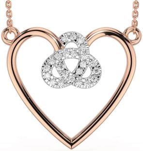 Diamond Rose Gold Silver Celtic Trinity Knot Heart Necklace