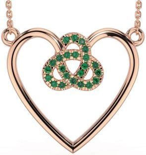 Emerald Rose Gold Silver Celtic Trinity Knot Heart Necklace