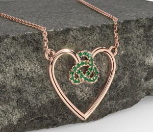 Emerald Rose Gold Silver Celtic Trinity Knot Heart Necklace