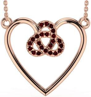 Garnet Rose Gold Silver Celtic Trinity Knot Heart Necklace