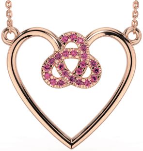 Pink Tourmaline Rose Gold Silver Celtic Trinity Knot Heart Necklace