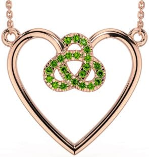 Peridot Rose Gold Silver Celtic Trinity Knot Heart Necklace