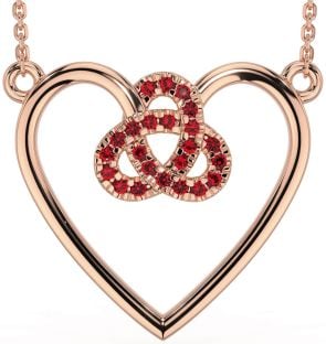 Ruby Rose Gold Silver Celtic Trinity Knot Heart Necklace