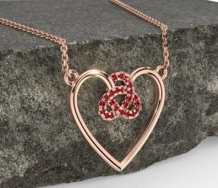 Ruby Rose Gold Silver Celtic Trinity Knot Heart Necklace