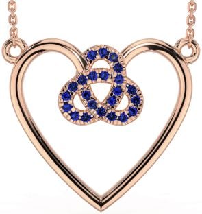 Sapphire Rose Gold Silver Celtic Trinity Knot Heart Necklace