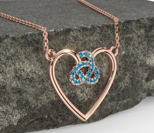 Topaz Rose Gold Silver Celtic Trinity Knot Heart Necklace