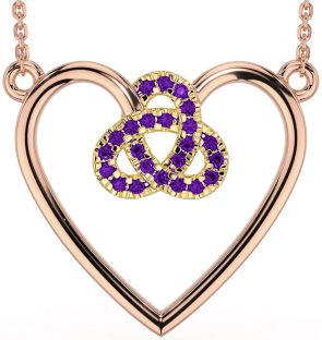 Amethyst Rose Yellow Gold & Silver Celtic Trinity Knot Heart Necklace