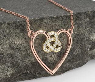 Diamond Rose Yellow Gold & Silver Celtic Trinity Knot Heart Necklace