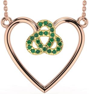 Emerald Rose Yellow Gold & Silver Celtic Trinity Knot Heart Necklace