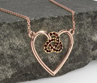 Garnet Rose Yellow Gold & Silver Celtic Trinity Knot Heart Necklace