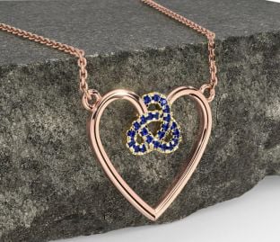 Sapphire Rose Yellow Gold & Silver Celtic Trinity Knot Heart Necklace