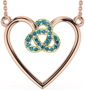 Topaz Rose Yellow Gold & Silver Celtic Trinity Knot Heart Necklace