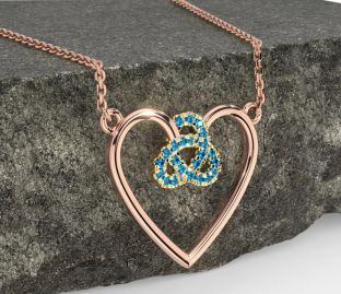 Topaz Rose Yellow Gold & Silver Celtic Trinity Knot Heart Necklace