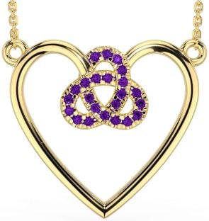 Amethyst Gold Silver Celtic Trinity Knot Heart Necklace