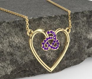 Amethyst Gold Silver Celtic Trinity Knot Heart Necklace