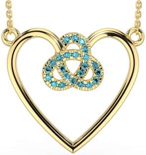 Aquamarine Gold Silver Celtic Trinity Knot Heart Necklace