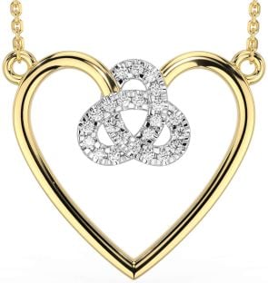 Diamond Gold Silver Celtic Trinity Knot Heart Necklace