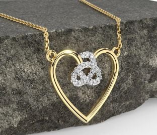 Diamond Gold Silver Celtic Trinity Knot Heart Necklace