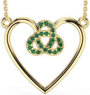 Emerald Gold Silver Celtic Trinity Knot Heart Necklace